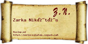Zarka Nikétás névjegykártya